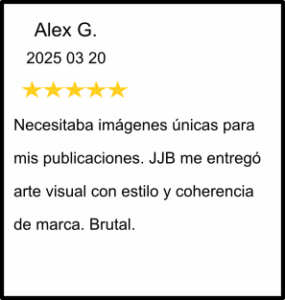 Reseña de cliente satisfecho con imágenes únicas entregadas por JJB Avatares con IA