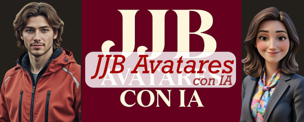 Cabecero inicio JJB Avatares con IA Cabecero con logo JJB Avatares con IA y modelos virtuales creados con inteligencia artificial
